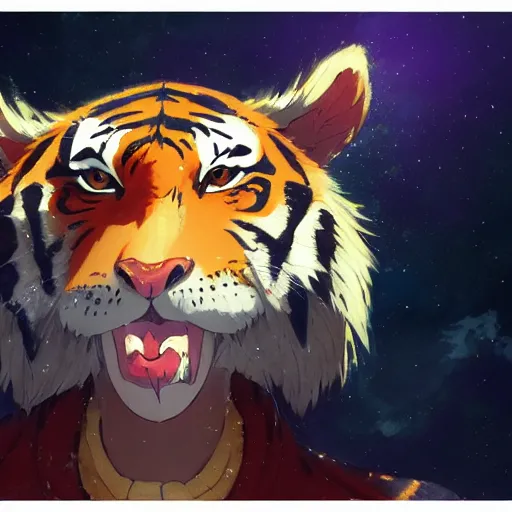 Image similar to a tiger wearing a dress, illustration concept art anime key visual trending pixiv fanbox by wlop and greg rutkowski and makoto shinkai and studio ghibli and kyoto animation symmetrical facial features