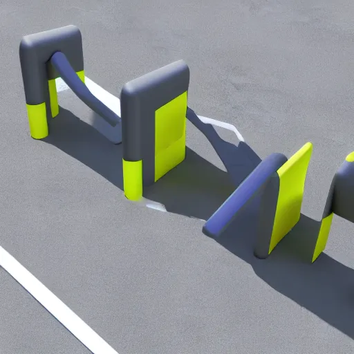 Image similar to futuristic obstacle course with barriers, 3 d render, highly detailed