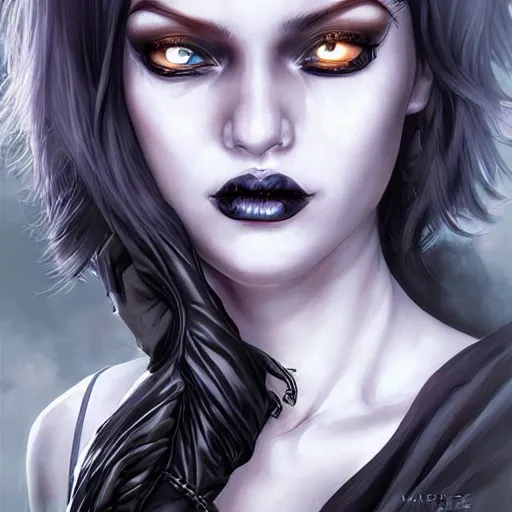 Image similar to portrait of pale cyberpunk goth girl, cover by Artgerm