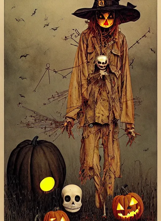 Image similar to halloween scarecrow by chiara bautista and beksinski and norman rockwell and greg rutkowski weta studio, and lucasfilm