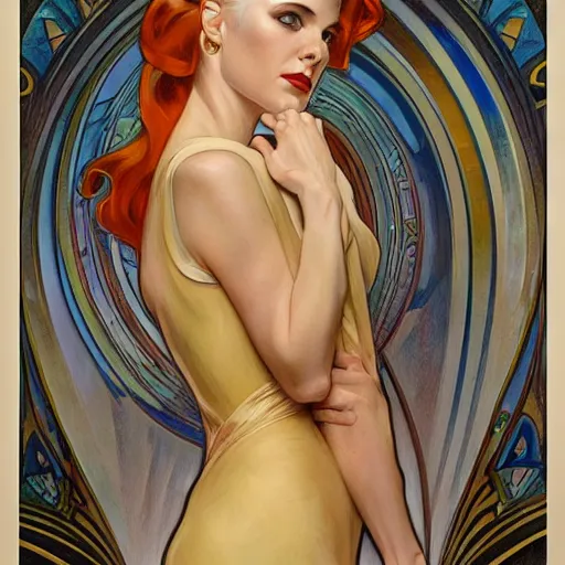 Image similar to a streamline moderne painting in the style of donato giancola, and in the style of charlie bowater, and in the style of alphonse mucha. symmetry, smooth, sharp focus, semi - realism, intricate detail.