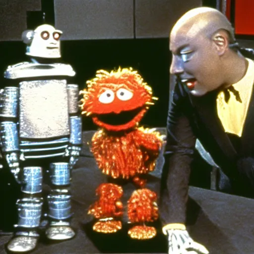 Prompt: robocop beetlejuice, sesame street 1 9 7 8