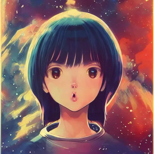 Image similar to A space realistic cat with big and cute eyes, || VERY ANIME, fine-face, realistic shaded perfect face, fine details. Anime. realistic shaded lighting poster by Ilya Kuvshinov katsuhiro otomo ghost-in-the-shell, magali villeneuve, artgerm, Jeremy Lipkin and Michael Garmash, Rob Rey and Kentarõ Miura style, trending on art station