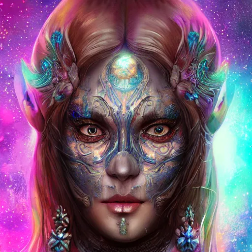 Image similar to a WLOP 3d render of very very highly detailed mystic, enigmatic, strange portrait of a phantom warrior with galaxy, tattoos by Anna Dittmann, intricate, extremely detailed, digital painting, artstation, concept art, smooth, sharp focus, illustration, intimidating lighting, incredible art,