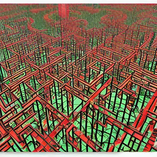 Image similar to insanely 3 d hedge maze labyrinth by albert gleizes