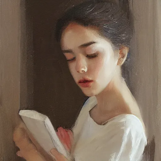 Prompt: a girl reading a book, portrait, by wlop