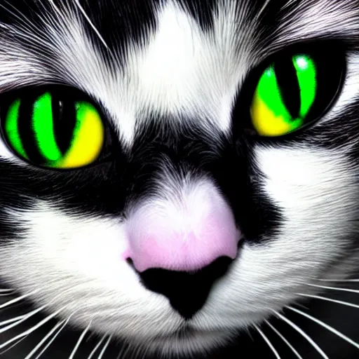 Image similar to a portrait of a beautiful black and white cat wearing a tuxedo with colorful bright green eyes, hd, 8k, hyper-realism,