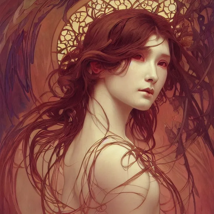 Prompt: A portrait of A beautiful! angel by Ross Tran!!! and alphonse mucha and greg rutkowski! and gustav doré! and Zdzisław Beksiński!,In style of digital art illustration.Symmetry.Highly detailed face.Fantasy,smooth,hyper detailed,sharp focus,Soft light.trending on artstation.4k
