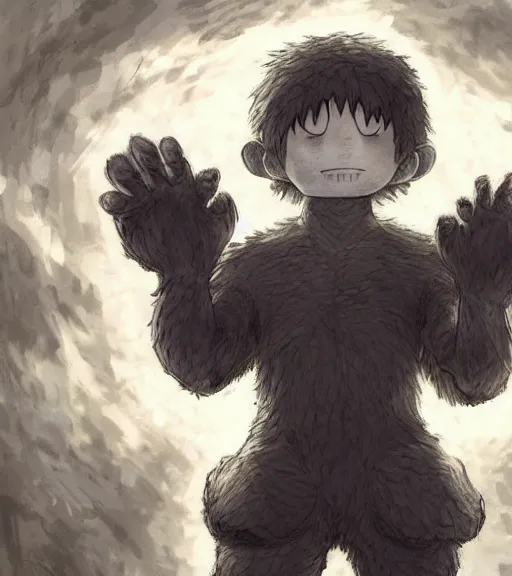 Image similar to attractive little boy wearing an cyborg bear suit, artwork in kentaro miura and made in abyss and inazuma eleven, smooth, beautiful lightness, anatomically correct, trending on pixiv, fantastic composition, realistic