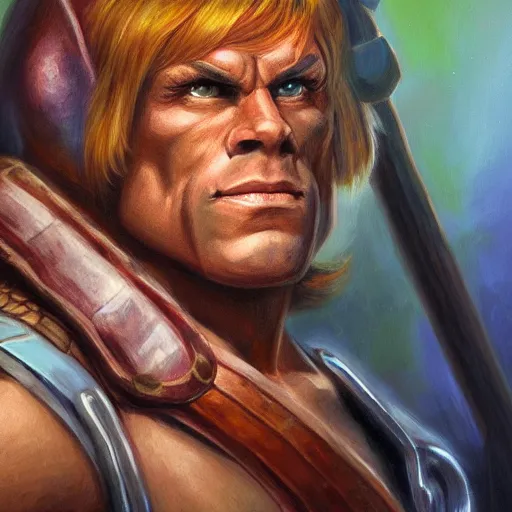 Image similar to portrait painting of he - man, art by kenne gregoire, 4 k,, highly detailed, epic lighting