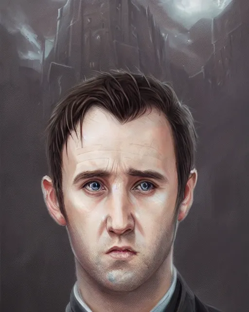 Image similar to portrait of neville longbottom, hyper realistic face, beautiful eyes, fantasy art, in the style of greg rutkowski, intricate, hyper detailed, smooth