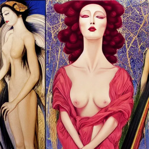 Image similar to a oil painting painting of a portrait of a queen of ecstasy, an art deco painting by Patrick Nagel, by Georgia O Keeffe, by Yoshitaka Amano, by Gustave Moreau, art deco, matte drawing, storybook illustration, tonalism, realism