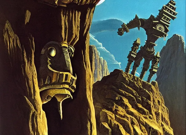 Image similar to the shadow of the colossus as illustrated by ralph mcquarrie and salvador dali