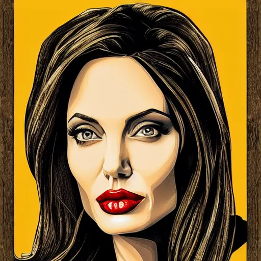 Image similar to angelina jolie, portrait, symetrical art deco poster illustration highly detailed,