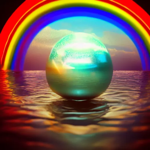 Prompt: crystal ball floating in rainbow space, realistic artstyle, wide shot, dramatic lighting, octane render, hyperrealistic, high quality, highly detailed, HD, beautiful, cinematic, 8k, unreal engine, facial accuracy, symmetrical