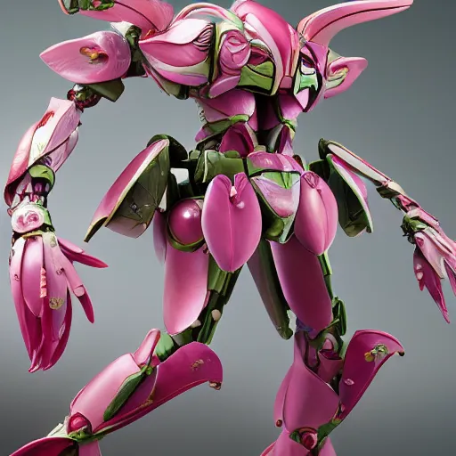 Prompt: futuristic nymphaea mecha waterlily upper body flower claws, sepals forming helmet, floral details, nymphaea, 8 k hd resolution, barbatos gundam with floral inlay, bandai box art, star wars, makoto kobayashi, frank gehry, raymond swanland