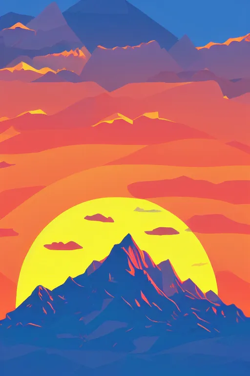 Image similar to sunrise mountain water vector illustration digital art by james gilleard trending on artstation