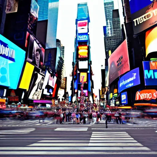 Image similar to a still of a giraffe stand in the intersection at times square. motion blur