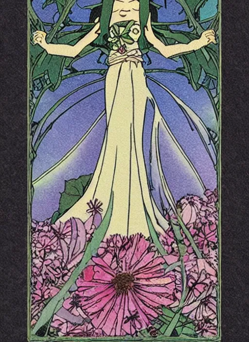 Image similar to fairy floral tarot card by Hayao miyazaki