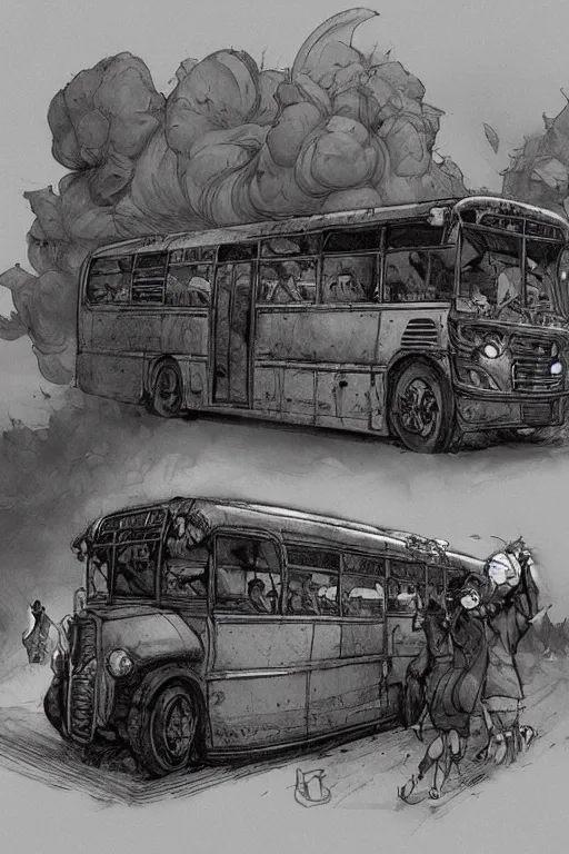 Image similar to bus illustration by jean baptiste monge trending on artstation