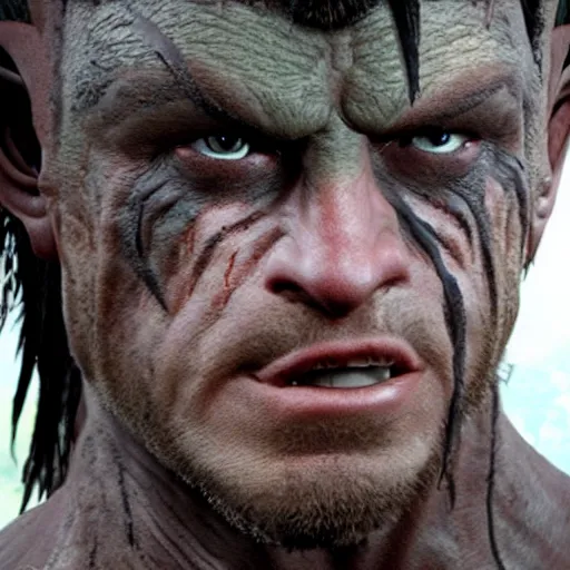 Prompt: an ultra realistic 8 k uhd digital photo of rambo as an orc from the lord of the rings movies