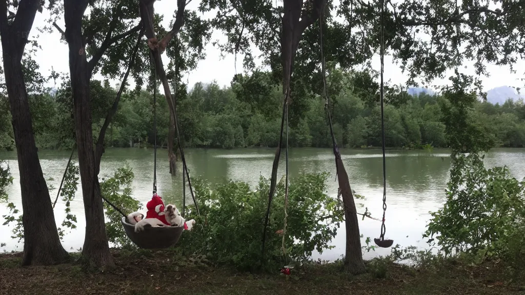 Prompt: our house in the lake had a large tree swing into the lake, my dog was the best rope swinger of all of us and spent the most time on it.