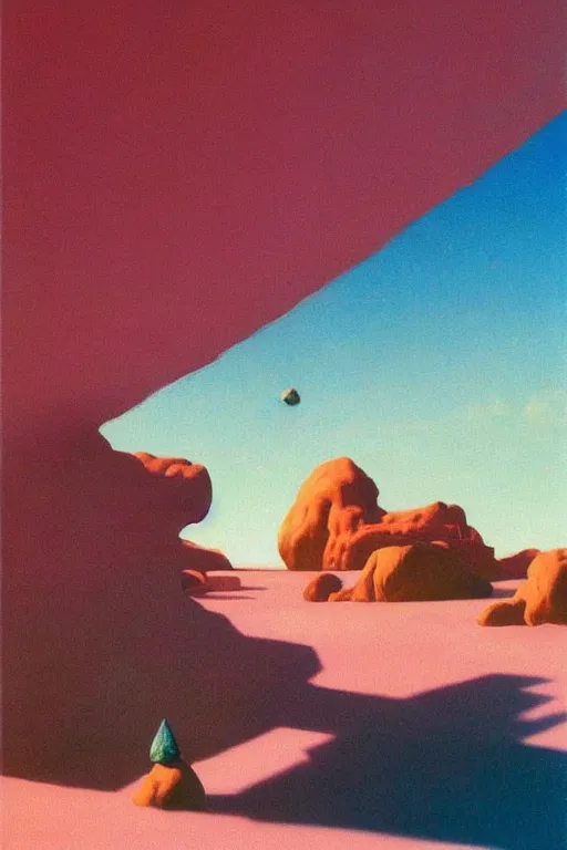 Image similar to liminal vaporwave crystals in the desert, surrealism dreams, painted by Edward Hopper, painted by salvador dali, painted by moebius, airbrush