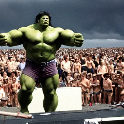 Image similar to hulk performing at woodstock