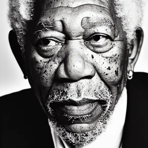 Image similar to beautiful professional black and white portrait photograph of morgan freeman, studio lighting, stunning, 4 k