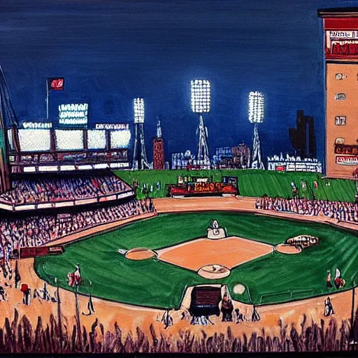 Image similar to painting of boston by michel delacroix, fenway park in the background, very detailed, high quality