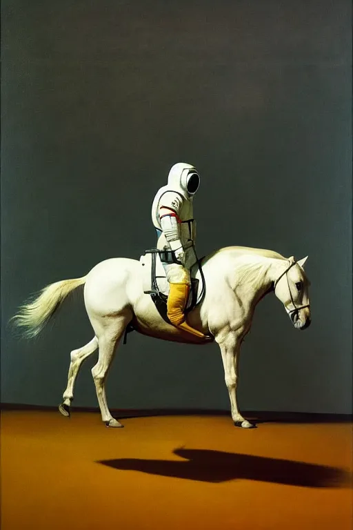 Prompt: a horse stands on the back of a horse dressed as an astronaut, hauntingly surreal, highly detailed painting by francis bacon, edward hopper, adrian ghenie, gerhard richter, and james jean soft light 4 k,