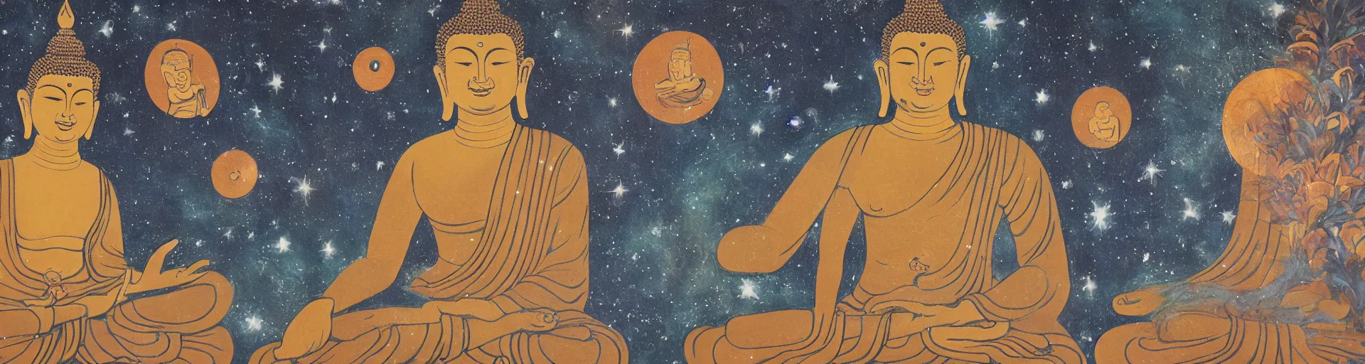 Prompt: the buddha reclining in space.