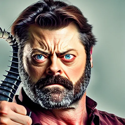 Image similar to nick offerman ( accurate face ) as wolverine, with wolverine claws, photorealistic logan movie still, highly detailed, 8 k