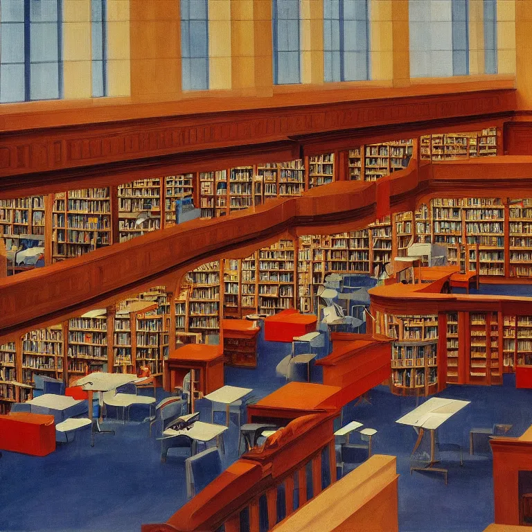 Prompt: Stuttgart City Library interior, painted by Edward Hopper, painted by James Gilleard, airbrush