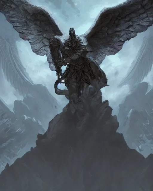 Prompt: Gargoyle Angel, D&D, artstation, fantasy, magic the gathering artwork, cinematic lighting, centered, symmetrical, highly detailed, digital painting, , concept art, smooth, sharp focus, illustration, volumetric lighting, epic Composition, 8k, art by Akihiko Yoshida and Greg Rutkowski and Craig Mullins, oil painting, cgsociety