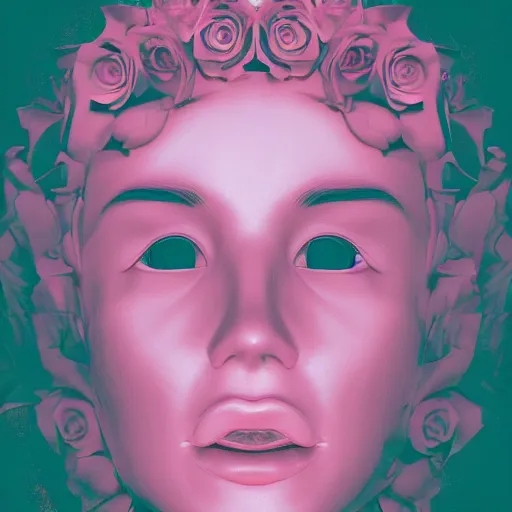 Image similar to a large pink rose with a beautiful womans face coming from the middle of it, highly detailed, 8k, artstation, cursed