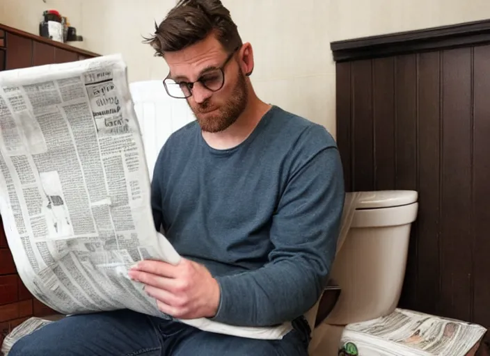 Image similar to chris long reading a newspaper on a toilet