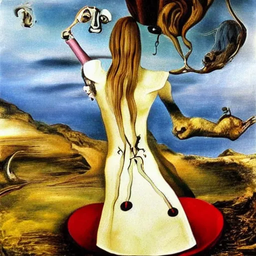 Prompt: Alice in Wonderland, painted by Salvador Dali, realistic painting, masterful painting