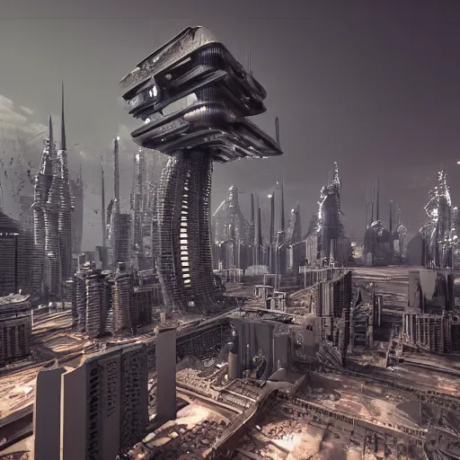 Image similar to photo of a futuristic city in a dystopian future made of electronic components by hr giger. Very detailed 8k. Unreal engine 5 render with nanite, global illustration and path tracing. Cinematic post processing.