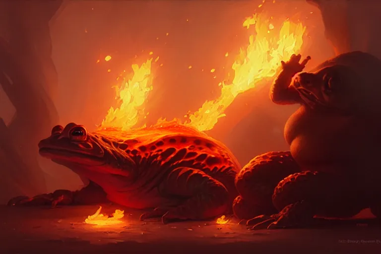 Image similar to fire toad by bayard wu, anna podedworna, gaston bussiere, greg rutkowski