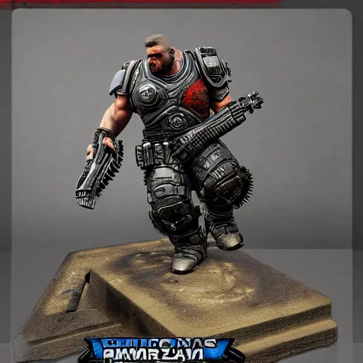 Prompt: gears of war marcus as warhammer tabletop figurines