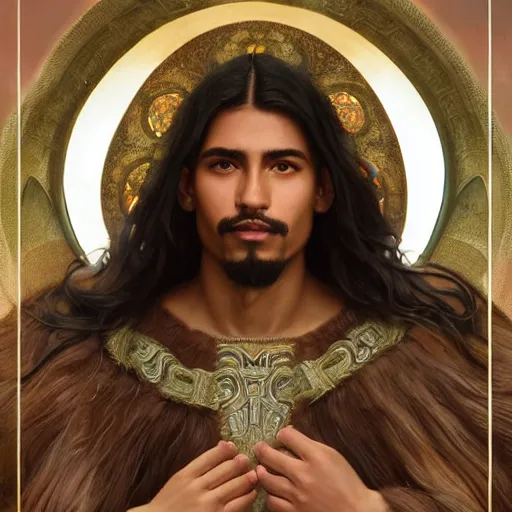 Image similar to perfectly-centered-Portrait of a latino cleric druid god, The Perfect Human male Specimen, intricate, elegant, athletic, super highly detailed, professional digital painting, artstation, concept art, smooth, sharp focus, no blur, no dof, extreme illustration, Unreal Engine 5, 8K, art by artgerm and greg rutkowski and alphonse mucha loish and WLOP