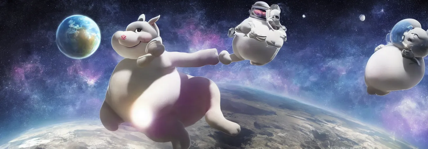 Image similar to photo of big chungus floating in space