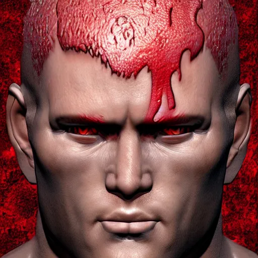 Image similar to portrait of guts from berserk submerged in red water, extremely detailed, made by Justin Fields artstation, zbrush