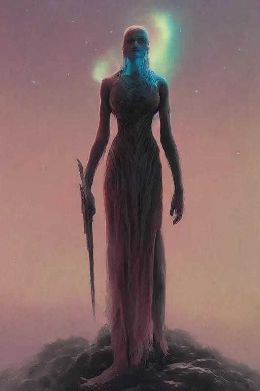 Image similar to Concept art for Aurora new single, Artemis painted by Wayne Barlowe, Greg Rutkowski, zdislav beksinski, Francis Bacon, trending on artstation, artstationHD, artstationHQ, 4k, 8k