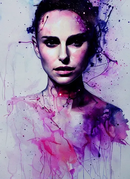 Image similar to nathalie portman by agnes cecile, luminous design, pastel colours, ink drips, autumn lights