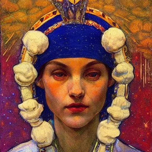 Prompt: the starry crown, by Annie Swynnerton and Nicholas Roerich, elaborate costume, rich color, dramatic cinematic lighting, smooth, sharp focus, extremely detailed