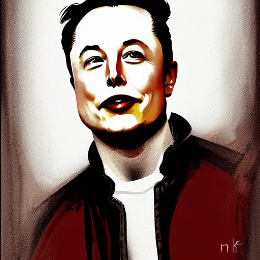 Image similar to painting of elon musk in the style of ryan gajda