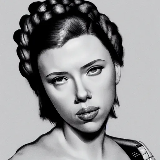 Prompt: Scarlet Johansson as princess Leia highly detailed headshot Portrait.