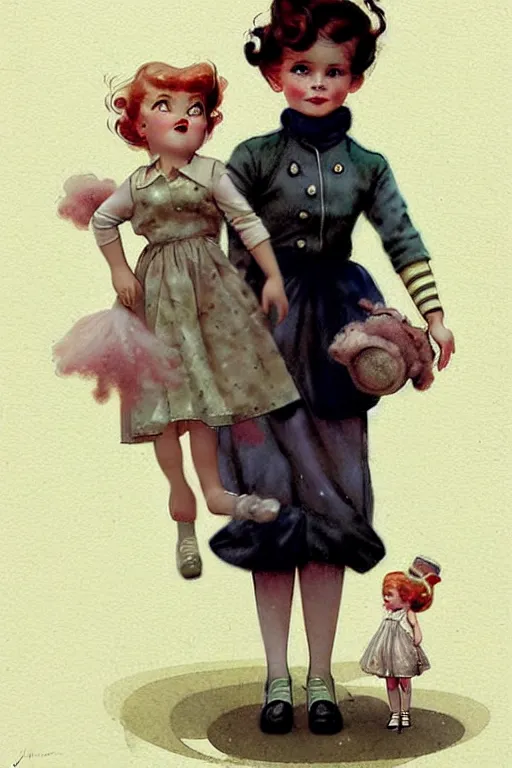 Image similar to ( ( ( ( ( 1 9 5 0 s retro future girl and her doll. muted colors. childrens layout, ) ) ) ) ) by jean - baptiste monge,!!!!!!!!!!!!!!!!!!!!!!!!!